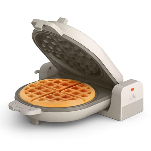 bella Flip-n-Store Waffle Maker with EverGood™ Ceramic Nonstick Coating, Fits-anywhere™ Kitchenware, Power Indicator Light, Cool Touch Handle & Cord Wrap, 7” Wide & 1" Deep Plates, 1000 Watt, Oatmilk