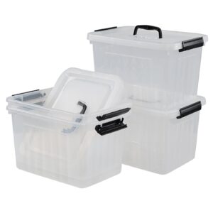 Melontray 10 L Clear Plastic Latch Storage Box with Lids, Set of 4 Plastic Storage Bins