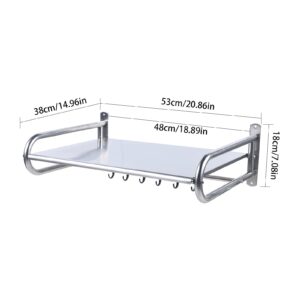 ILWorkTLs Wall Mounted Microwave Oven Rack,Stainless Steel Kitchen Shelf with 6 Hook for Kitchen,Restaurant,Silver