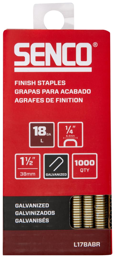 SENCO L17BABR 1-1/2" 18 Gauge 1/4" Crown Finish Staples, Galvanized Finish 1,000 Count Pack