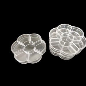 Plastic Clear Round Jewelry Box 7 Grids Travel Plum Flower Shaped Jewelry Bead Organizer Box Storage Container Case for Crafts Screws Small Parts (3 Pack)