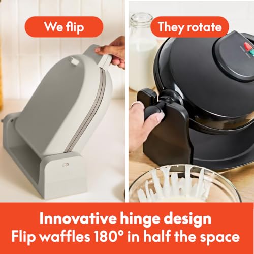 bella Flip-n-Store Waffle Maker with EverGood™ Ceramic Nonstick Coating, Fits-anywhere™ Kitchenware, Power Indicator Light, Cool Touch Handle & Cord Wrap, 7” Wide & 1" Deep Plates, 1000 Watt, Oatmilk