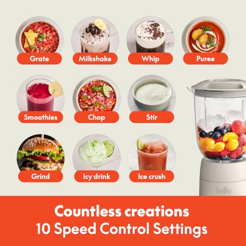 bella 10 Speed Countertop Blender, Juicer & Smoothie Maker, Fits-anywhere™ Kitchenware, Slim Flip & Store Design, Dishwasher Safe 48oz Capacity Pitcher & Lid, Stainless Steel Blade, 450 Watt, Oatmilk