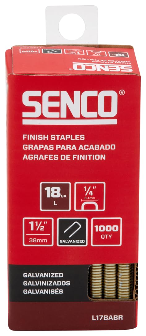 SENCO L17BABR 1-1/2" 18 Gauge 1/4" Crown Finish Staples, Galvanized Finish 1,000 Count Pack