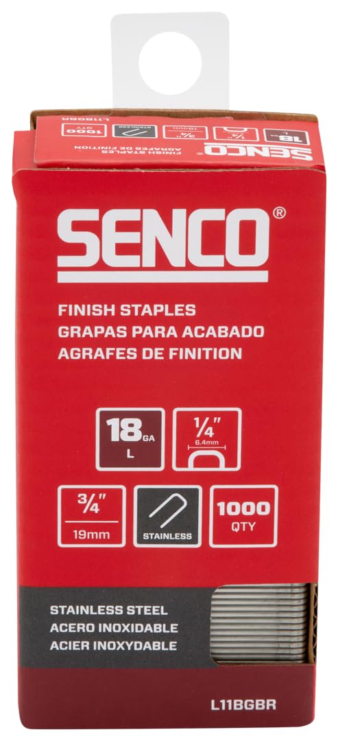 SENCO L11BGBR 3/4" 18 Gauge 1/4" Crown Finish Staples, Stainless Steel Finish 1,000 Count Pack