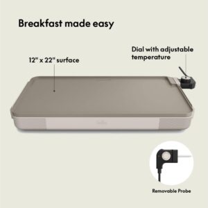 bella 12" x 22" Electric Griddle with EverGood™ Ceramic Nonstick Coating, Removable Temperature Probe, Dishwasher-Safe Drip Tray & Cool Touch Handles, Cook up to 15 Eggs, 1500 Watt, Oatmilk