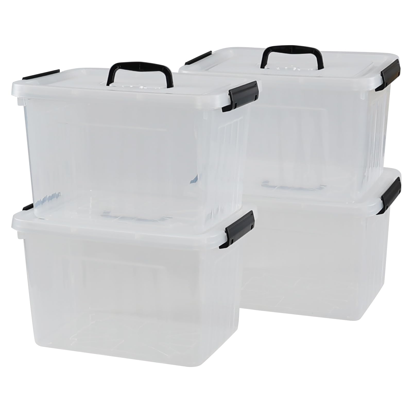 Melontray 10 L Clear Plastic Latch Storage Box with Lids, Set of 4 Plastic Storage Bins