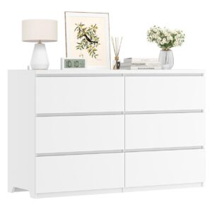 uzugul white dresser for bedroom, 48'' modern 6 drawer dresser with deep drawer,storage chest of drawer, wood dresser,bedroom dresser furniture,tv dresser for living room