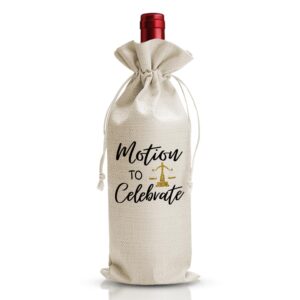 lawer graduation gift for him her women grad, motion to celebrate lawyer wine bag, passing the bar exam gift, law school graduation party gift decoration, drawstring cotton burlap wine bag