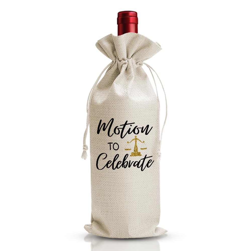 Lawer Graduation Gift For Him Her Women Grad, Motion To Celebrate Lawyer Wine Bag, Passing The Bar Exam Gift, Law School Graduation Party Gift Decoration, Drawstring Cotton Burlap Wine Bag