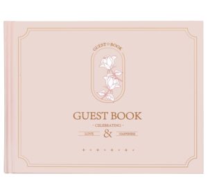 founcy wedding guest book - elegant hardcover guest book to sign in & photos,100 blank pages for wedding reception, bridal, baby showers and birthdays - pink, 9"x7", ivory paper