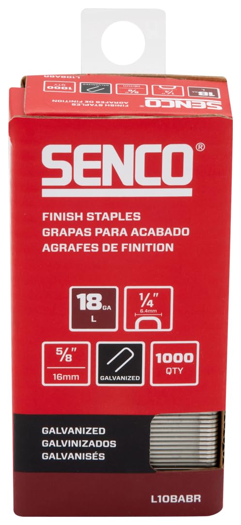 SENCO L10BABR 5/8" 18 Gauge 1/4" Crown Finish Staples, Galvanized Finish 1,000 Count Pack