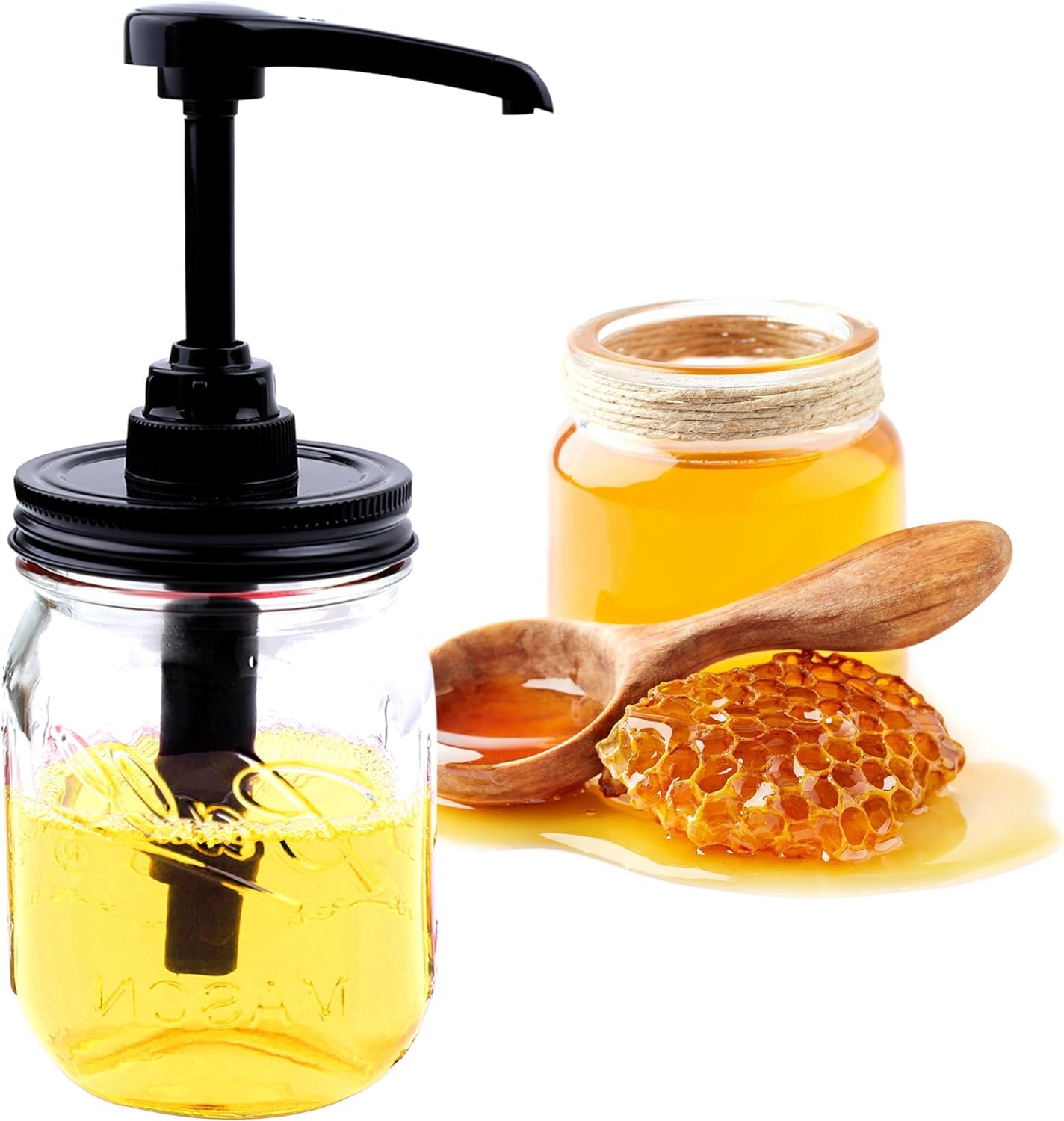 Mason Jar Syrup Honey Sauce Dispenser Pump Lids For Regular Mouth Airtight & Leak-Proof Coffee Bar Syrup Dispenser Pump Food Grade Pump-4 Pack