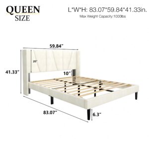 HAOARA Queen Size Bed Frame with Headboard, Velvet Upholstered Platform Bed Frames, Contemporary Mattress Foundation, Noise Free, No Box Spring Needed, Easy Assembly, Beige