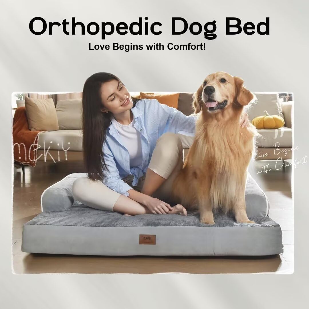 Large Dog Bed Orthopedic Washable - Beds Bolster - Medium XL XLarge Big Dogs - Memory Foam Couch Sofa - Waterproof with Removable Cover