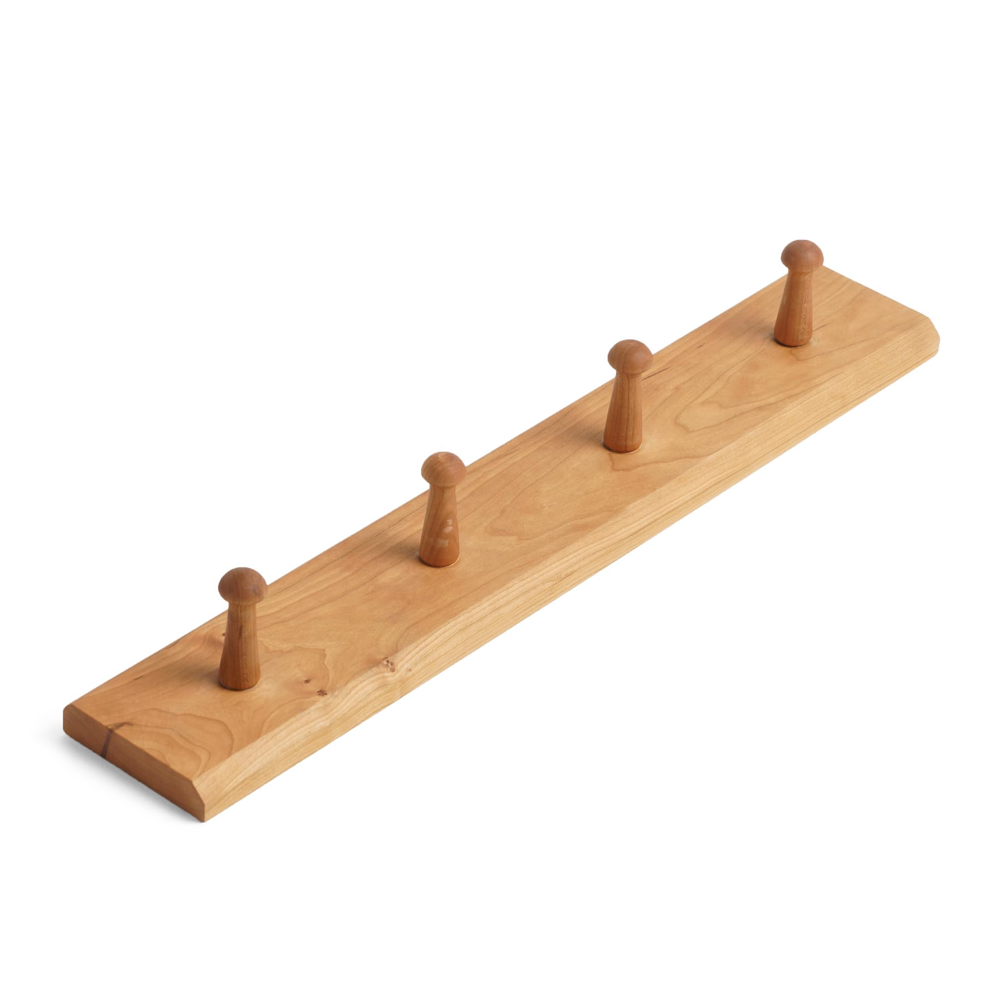 MU MO Cherry Wood Coat Hooks for Wall, Wooden Thick Coat Rack Wall Mount Long Coat Rack Board, 4 Solid Wood Hooks Wall Mount Rack for Entryway,Bedroom,Kitchen