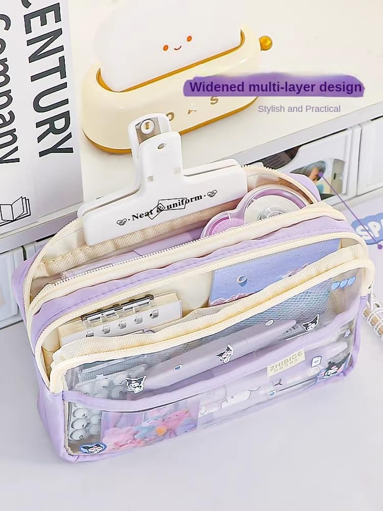 MILLEVIBE Kawaii ITA Pencil Pouch: Large Capacity Multi-Compartment Pen Case with Clear Window for Anime Display (Blue)