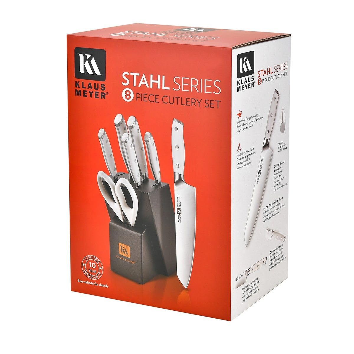 Klaus Meyer Stahl High Carbon Exclusive German Steel 8 Piece Knife Block Set (White)