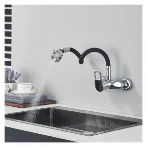 LHXEQJAM Chrome Kitchen Sink Black Hose Multi-Mode Spout Wall Mount Hot and Cold Mixer Faucet (Color : Matte Black)