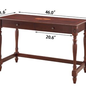 VERDANTREE Computer Desk Office Table with 2 Drawers, 39.37" Solid Wood Study Writing Desk Workstation with Storage Space,Mid-Century Vanity Dressing Table for Home Office,Cherry Walnut SSZ1533WD