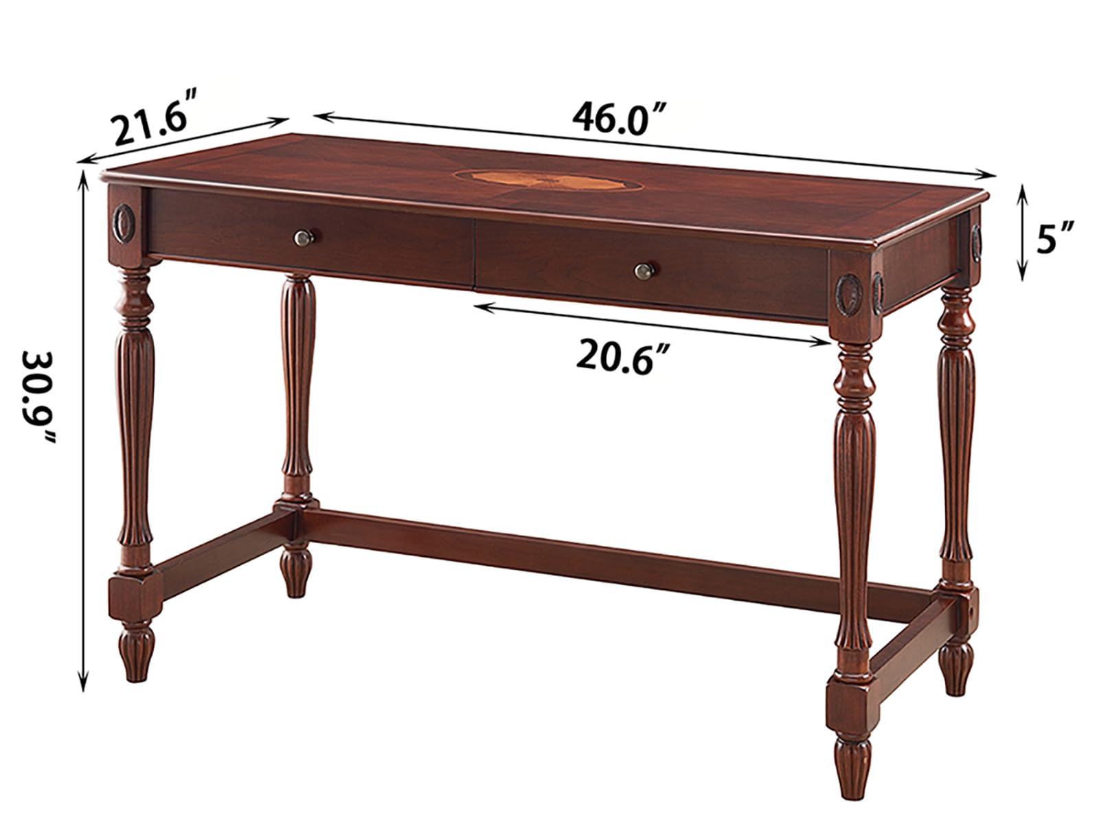 VERDANTREE Computer Desk Office Table with 2 Drawers, 39.37" Solid Wood Study Writing Desk Workstation with Storage Space,Mid-Century Vanity Dressing Table for Home Office,Cherry Walnut SSZ1533WD