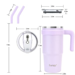 Sursip 24 oz Insulated Tumbler with Handle, Double Wall Vacuum Stainless Steel Cup with Straw and 2 Lids, For Cold/Hot Drinks, Coffee Travel Mug for Car/Home/Office/Party/Camping (Taro Purple)