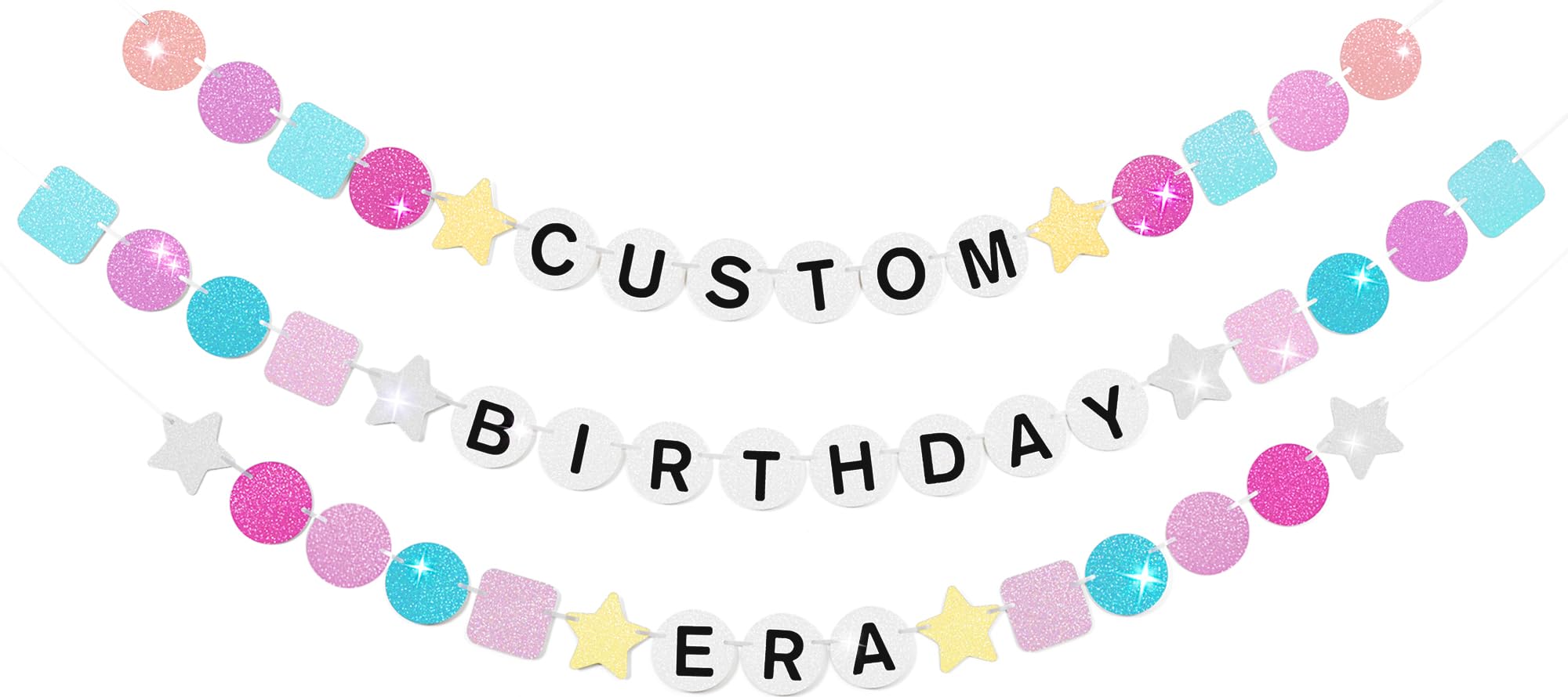 Fttoyoly 145 Pcs DIY Friendship Bracelet Birthday Banner, 5.4 ft Glitter Customizable Happy Birthday Banner Birth-Tay Era Tour Decorations for Birthday Era, Graduation Party Decorations Number Included