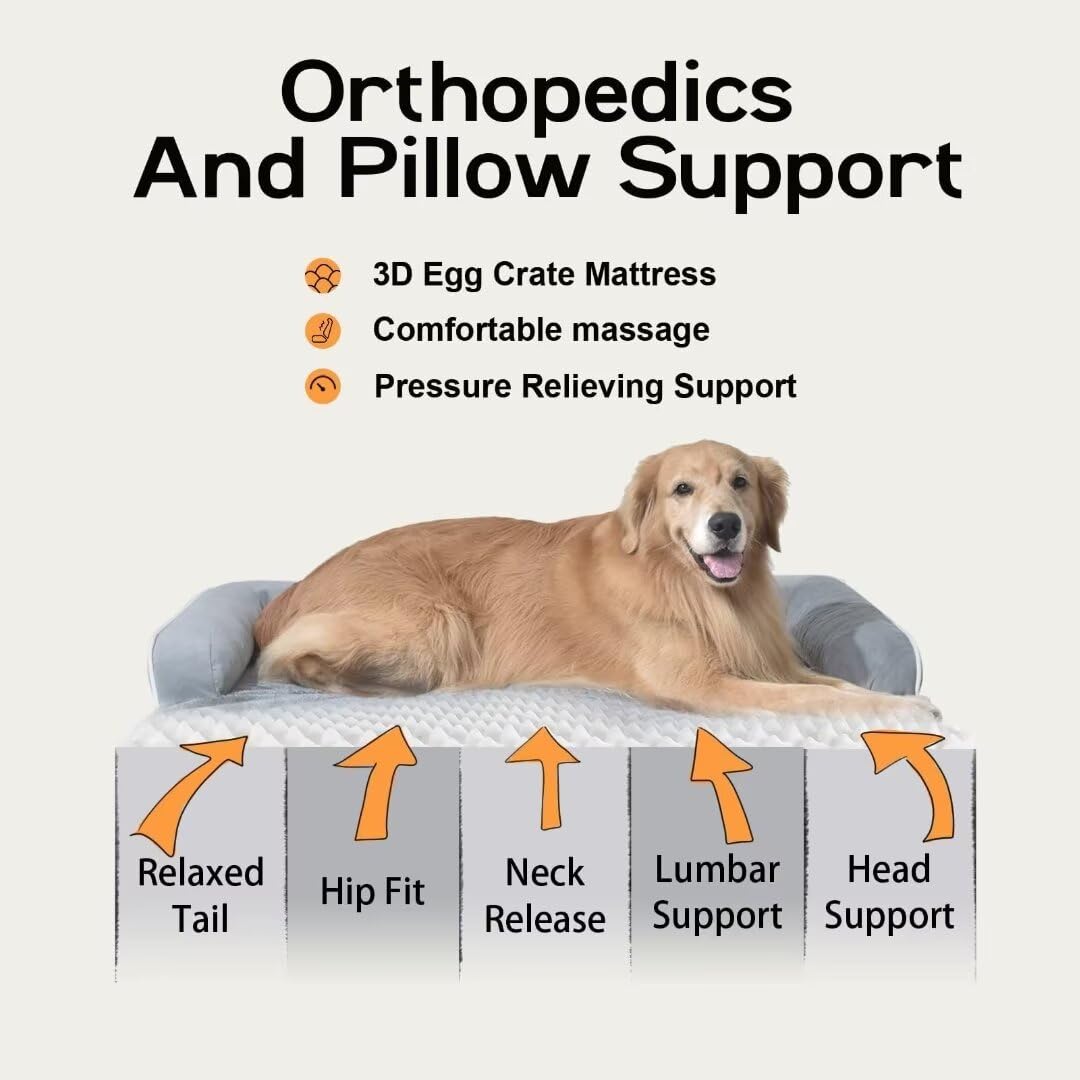 Large Dog Bed Orthopedic Washable - Beds Bolster - Medium XL XLarge Big Dogs - Memory Foam Couch Sofa - Waterproof with Removable Cover