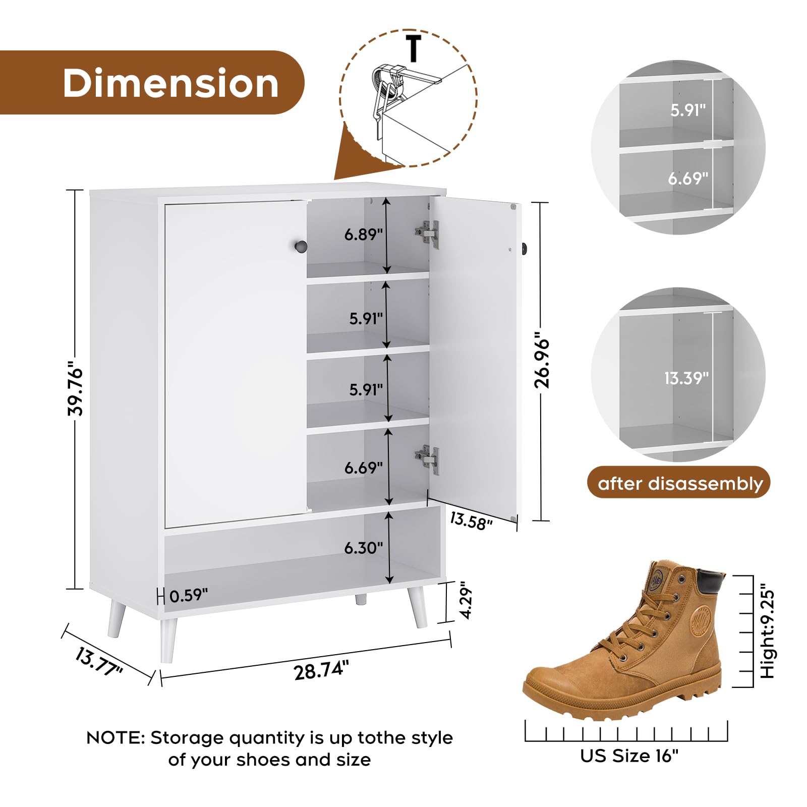 Wanttii Shoe Cabinet, Large Shoe Storage Cabinet with Doors, Shoe Rack Organizer with Storage for Entryway, Hallway, Living Room (White Doors)