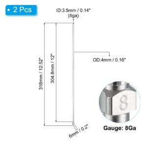 PATIKIL 8Ga x 12 Inch Stainless Steel Dispensing Needle Tips, 2Pcs Metal Glue Needle Tube Blunt Tips Luer Lock for Thick Glue Ink Lab, Silver