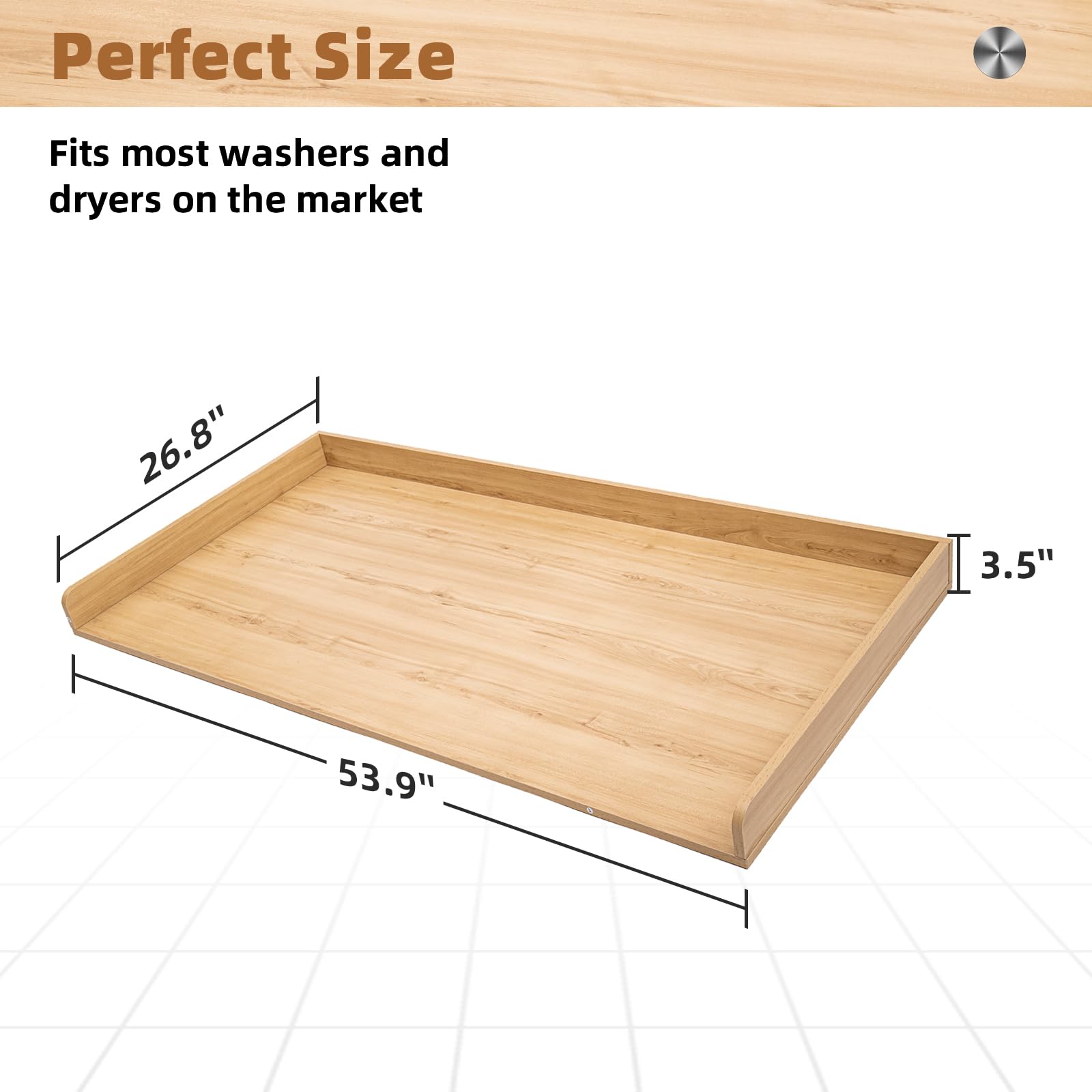 Display Riser Washer Dryer Countertop, Laundry Room Countertop with Storage Shelf, Wood Washer and Dryer Countertop, Burlywood