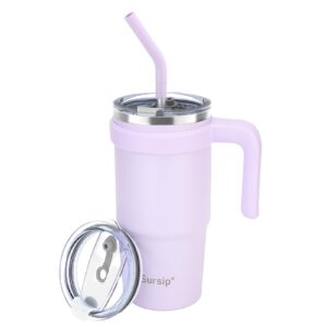 sursip 24 oz insulated tumbler with handle, double wall vacuum stainless steel cup with straw and 2 lids, for cold/hot drinks, coffee travel mug for car/home/office/party/camping (taro purple)