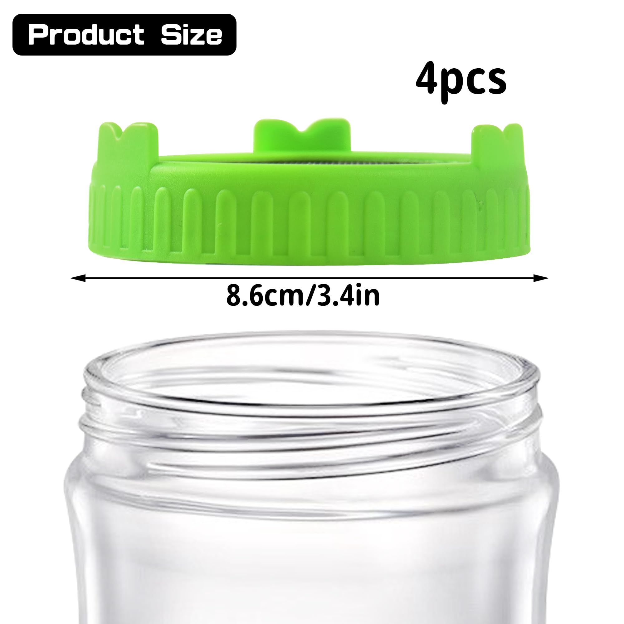 Sprouting Lids, Removable Stainless Mesh Screen Lids for 86mm Wide Mouth Mason Jar micro greens growing kits Suit for Grow Bean Sprouts, Alfalfa, Salad Sprouts, Lentil(Green) (4PCS)