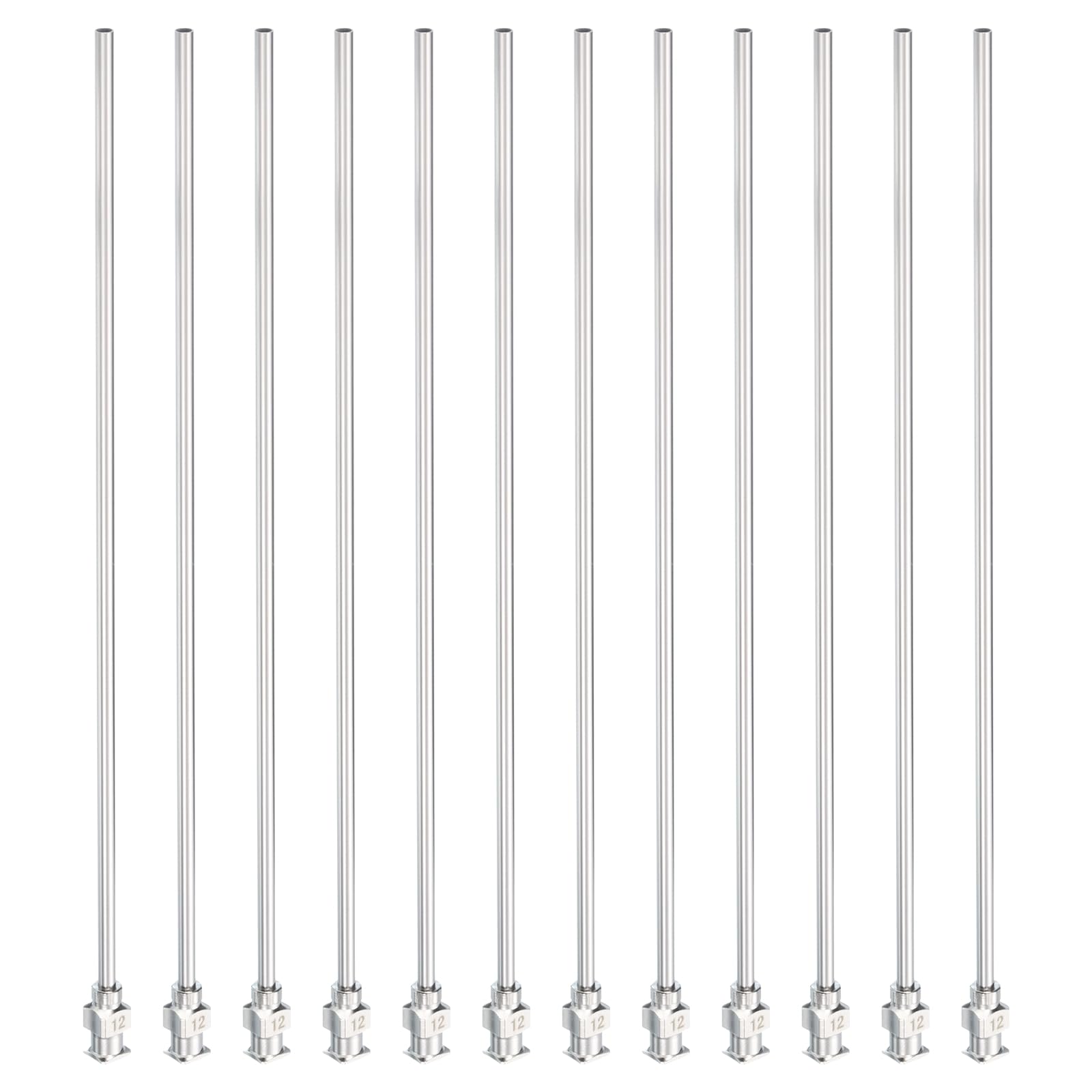 PATIKIL 12Ga x 5.9 Inch Stainless Steel Dispensing Needle Tips, 12Pcs Metal Glue Needle Tube Blunt Tips Luer Lock for Thick Glue Ink Lab, Silver