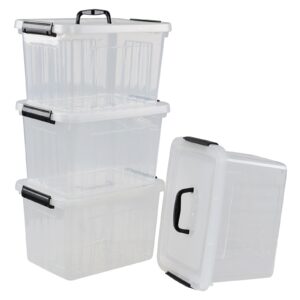 Melontray 10 L Clear Plastic Latch Storage Box with Lids, Set of 4 Plastic Storage Bins