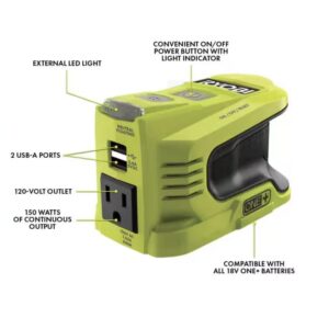 Buho Cordless 4-Tool Storm Ready Accessory Bundle - Ryobi Bluetooth Radio Area Light Power Inverter Multi Tool 2.0 Ah Battery 18 Volt Charger Tool Bag