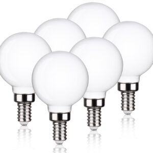 RuiAoTD G16.5(G50) Globe Light Bulbs, 5.5W Equal 60W Light Bulb, Neutral White 4000K, Chandelier Light Bulbs Candelabra E12 Base for Ceiling Fan Lights, 500LM, Dimmable, Milky Glass, 6 Pack