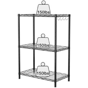 yaliuliu 3 tier black storage racks and shelving - metal steel pantry shelves - adjustable storage shelf metal storage organizer wire rack, suitable for kitchen, bathroom, bedroom,closet