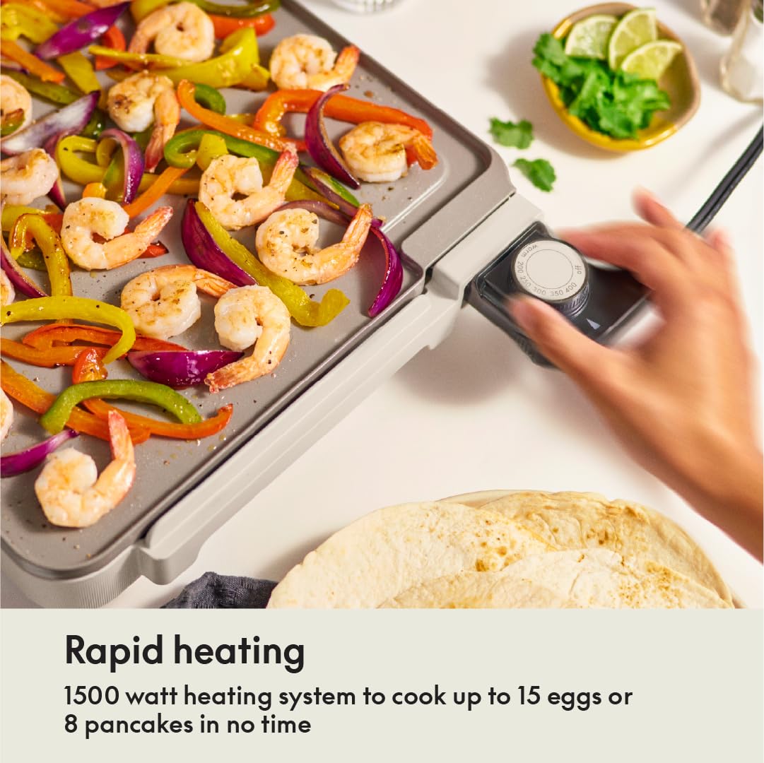 bella 12" x 22" Electric Griddle with EverGood™ Ceramic Nonstick Coating, Removable Temperature Probe, Dishwasher-Safe Drip Tray & Cool Touch Handles, Cook up to 15 Eggs, 1500 Watt, Oatmilk