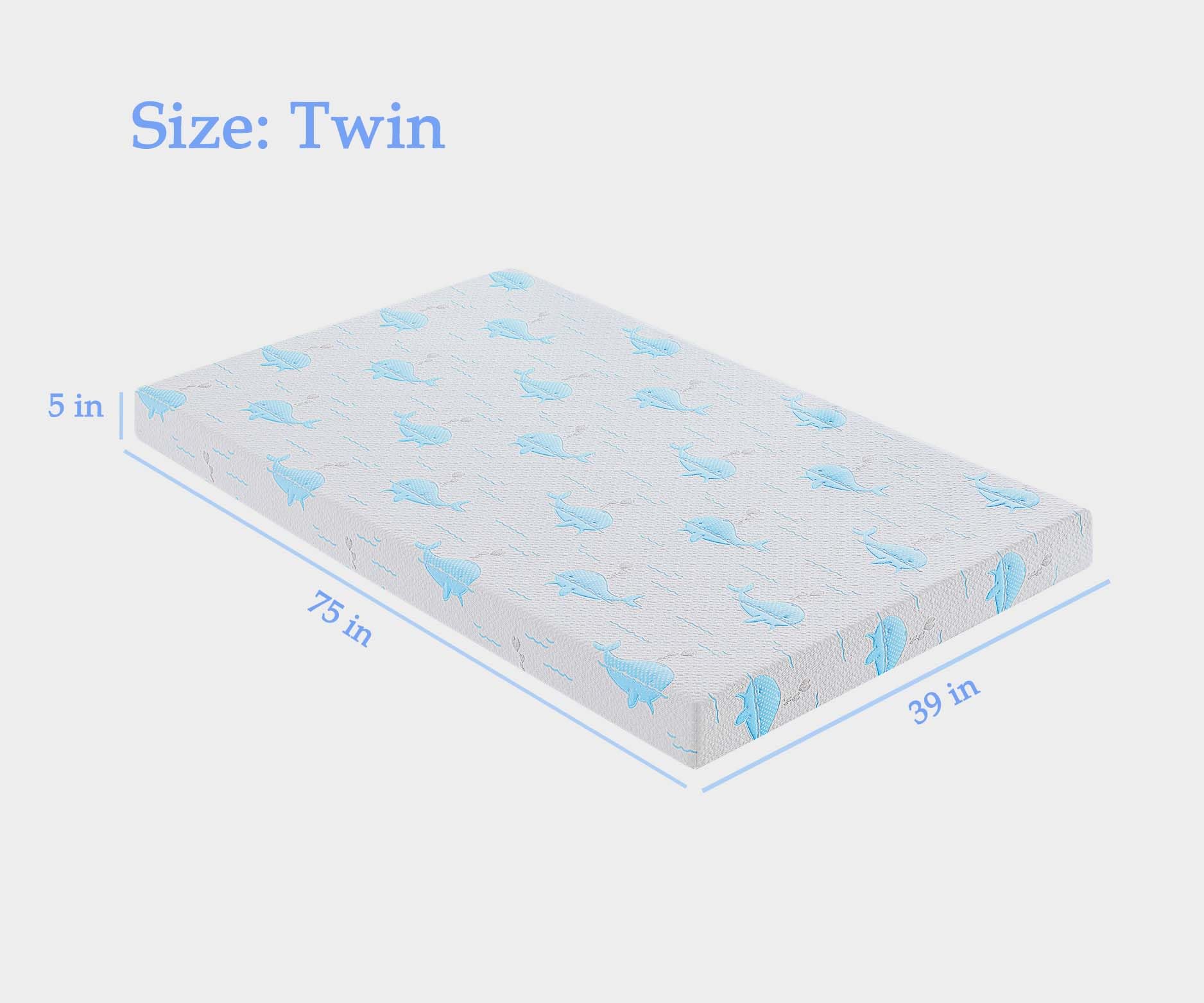 5 Inch Gel Memory Foam Mattress, Twin, Medium-Firm Bed Mattress Dolphin,Washable Cover Breathable Pressure Relief Cool Sleep Bed in a Box CertiPUR-US Certified