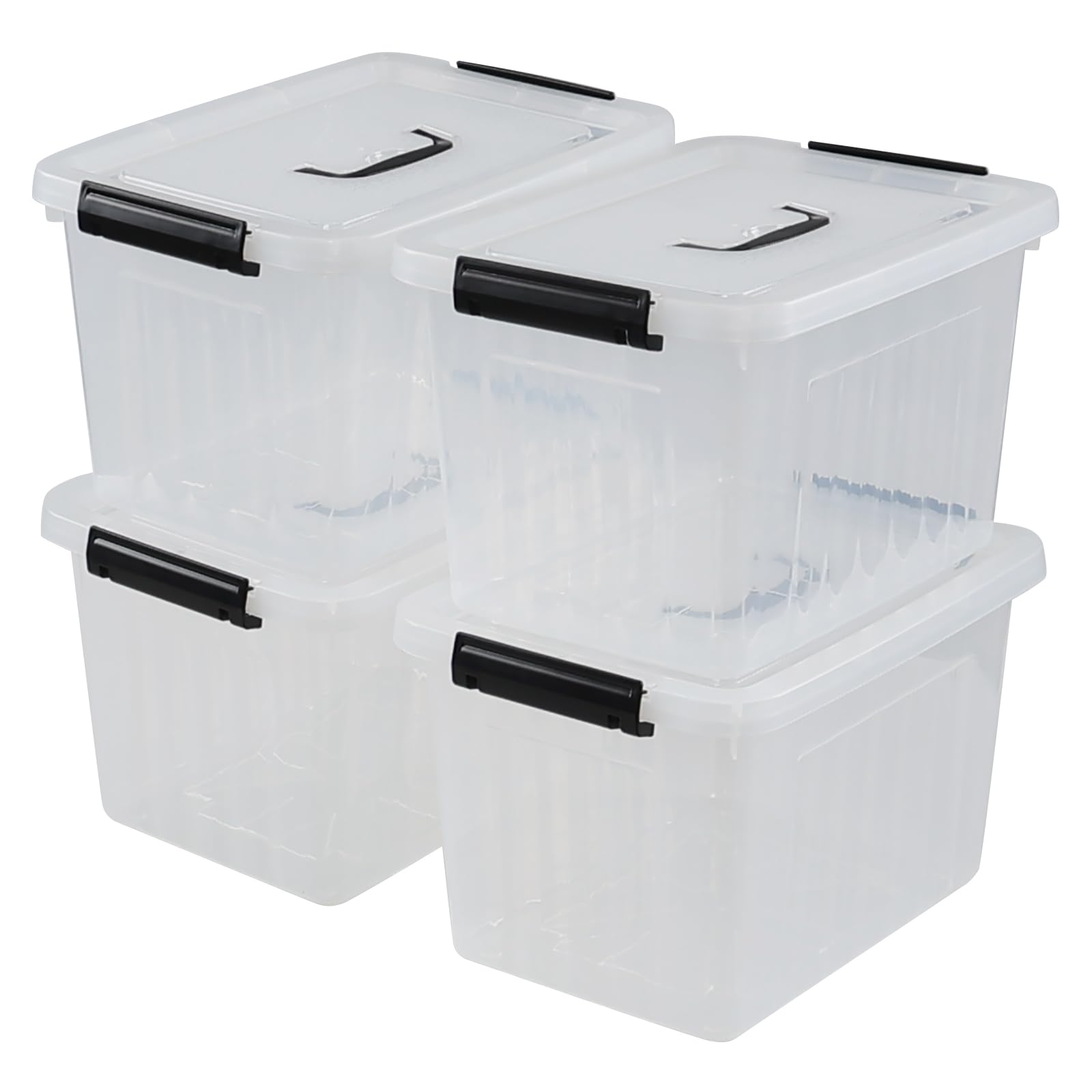 Melontray 10 L Clear Plastic Latch Storage Box with Lids, Set of 4 Plastic Storage Bins