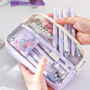 MILLEVIBE Kawaii ITA Pencil Pouch: Large Capacity Multi-Compartment Pen Case with Clear Window for Anime Display (Blue)