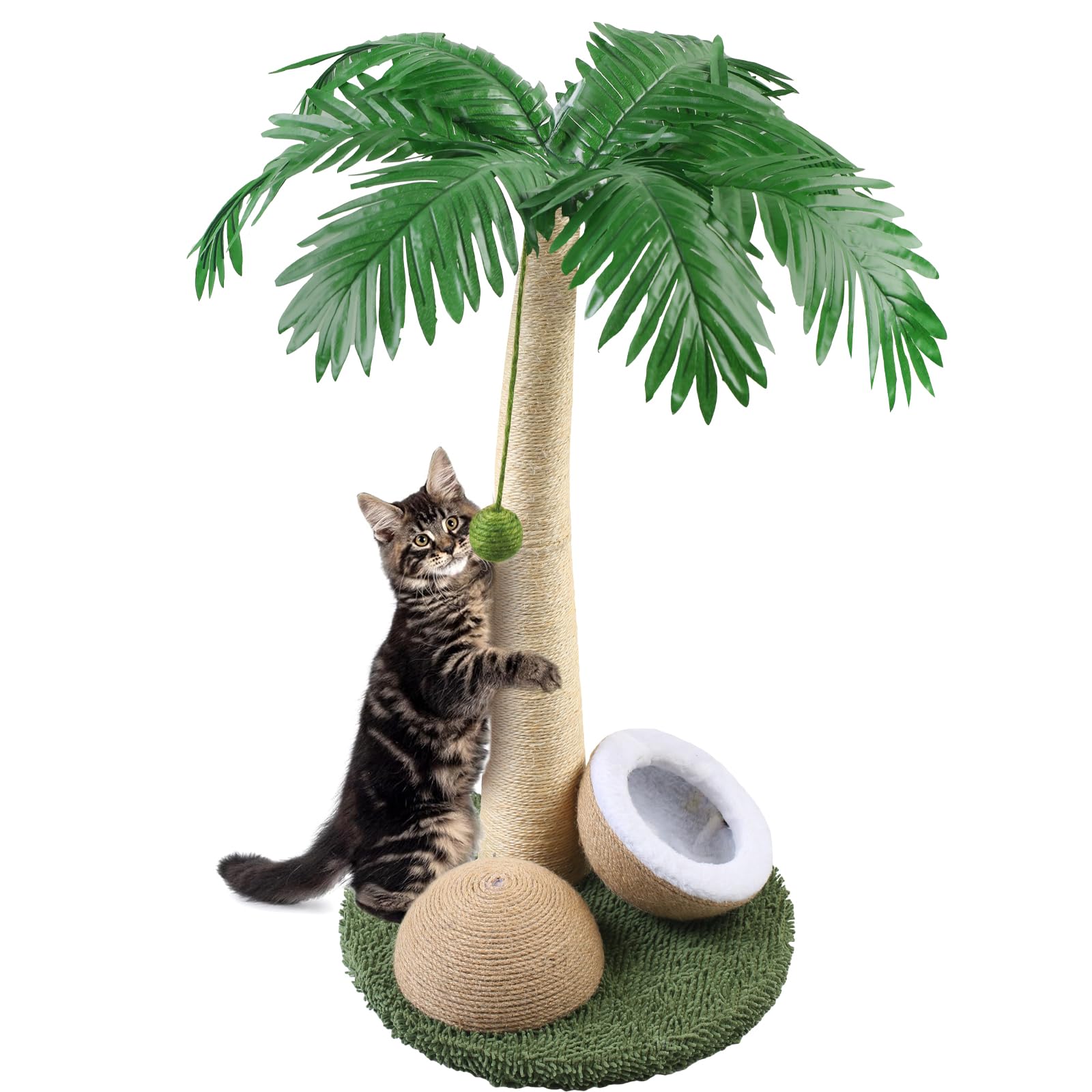 DOICAH Cat Scratching Post, 27" Tall Scratch Tree Coconut Palm with Premium Sisal Rope, Simulated Leaves and Coconut cat Scratching Ball,Toys for Indoor Kittens and Cats (Cat Scratching Ball)