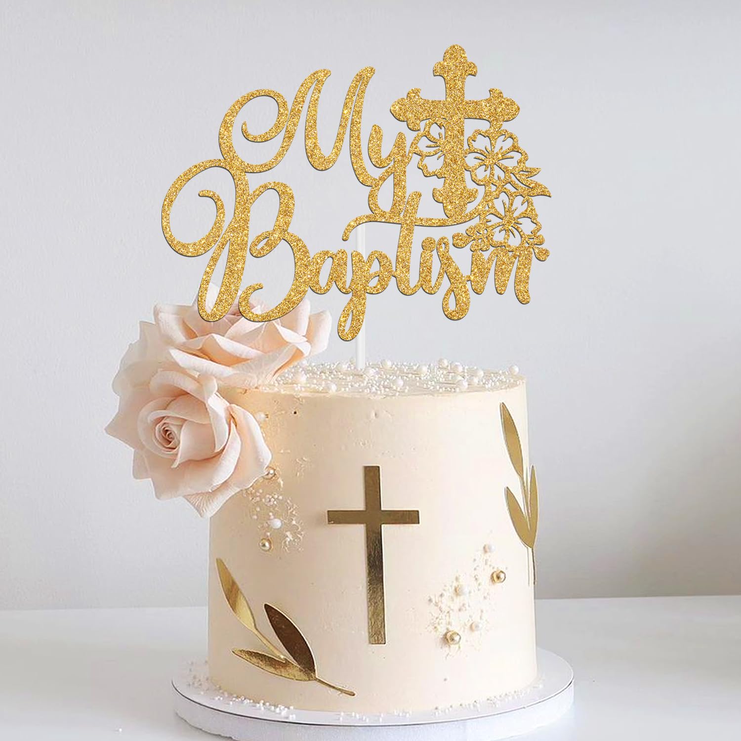 My Baptism Cake Topper, First Holy Communion,God Bless This Child, Bridal Shower/Wedding/Baptism/Christening Baby Shower Party Decorations, Gold Glitter