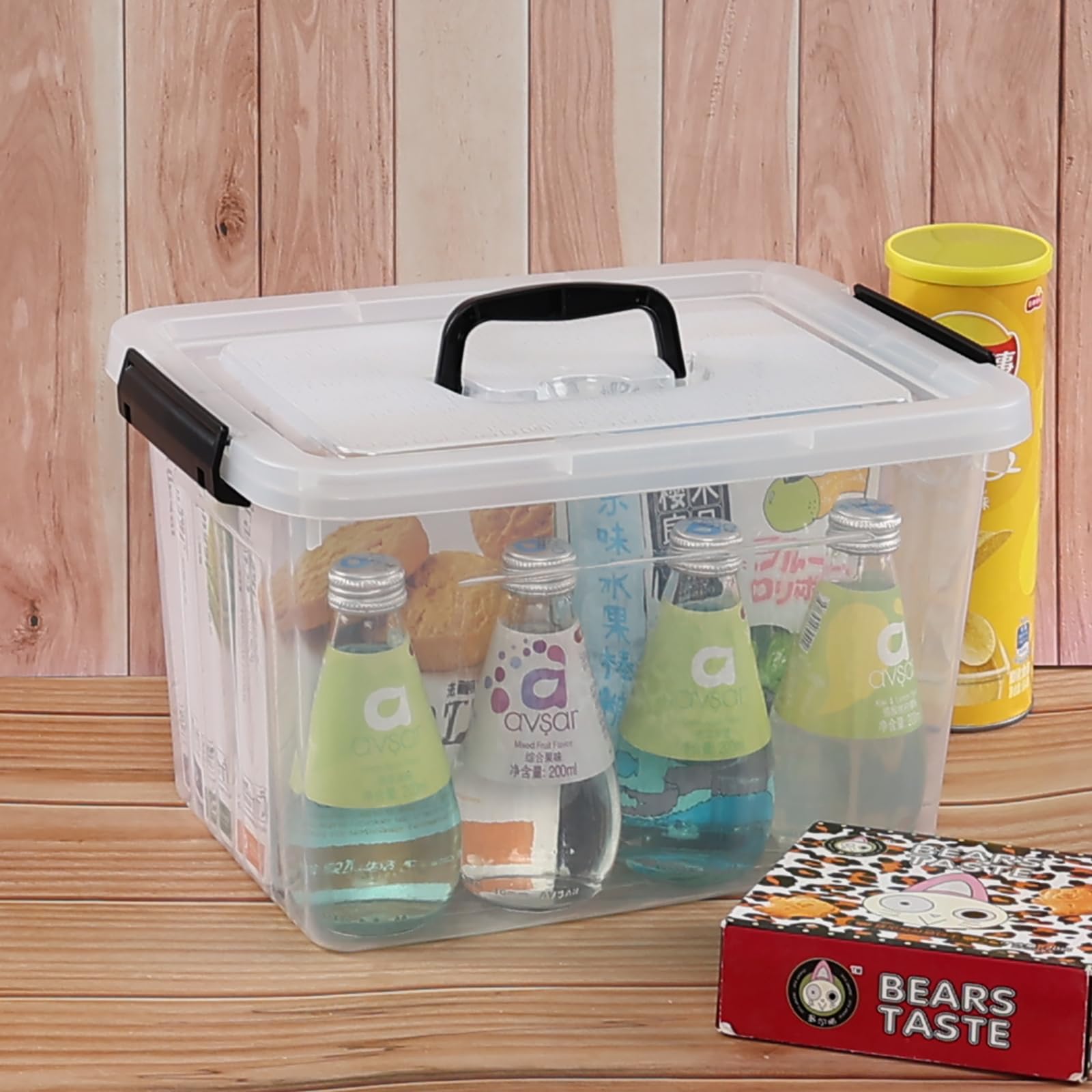 Melontray 10 L Clear Plastic Latch Storage Box with Lids, Set of 4 Plastic Storage Bins