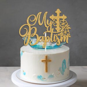 My Baptism Cake Topper, First Holy Communion,God Bless This Child, Bridal Shower/Wedding/Baptism/Christening Baby Shower Party Decorations, Gold Glitter