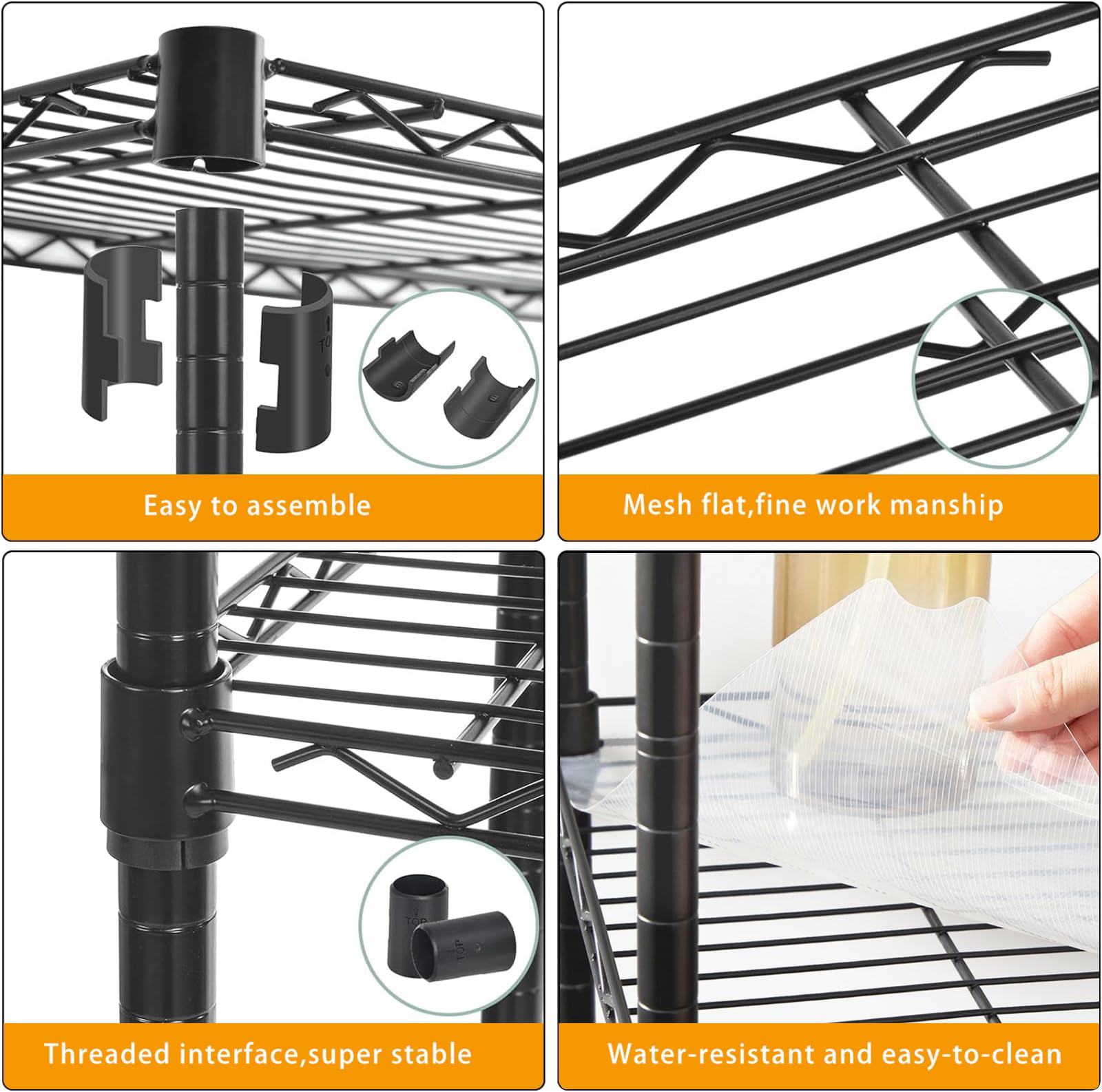 Yaliuliu 3 Tier Black Storage Racks and Shelving - Metal Steel Pantry Shelves - Adjustable Storage Shelf Metal Storage Organizer Wire Rack, Suitable for Kitchen, Bathroom, Bedroom,Closet