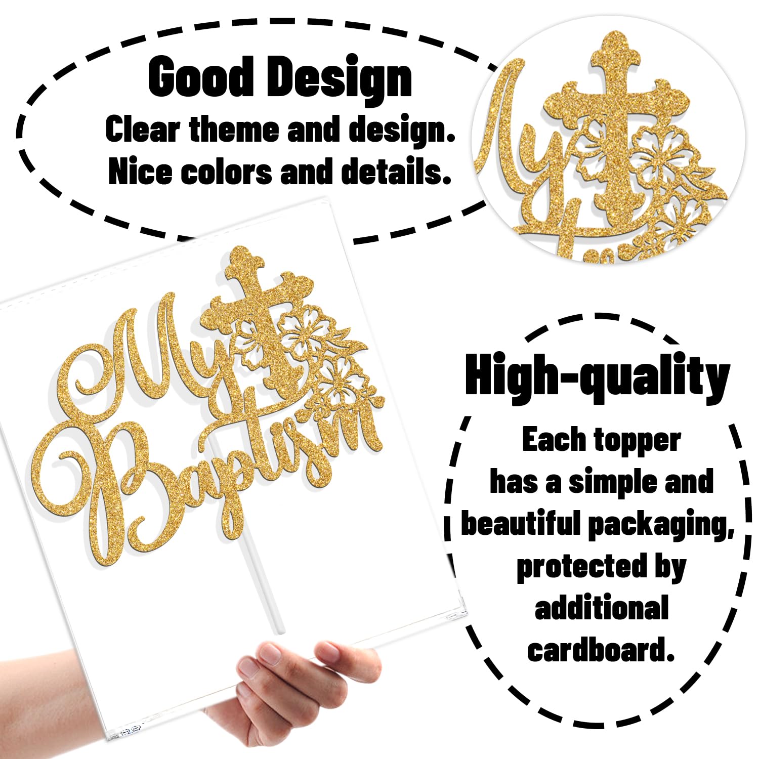 My Baptism Cake Topper, First Holy Communion,God Bless This Child, Bridal Shower/Wedding/Baptism/Christening Baby Shower Party Decorations, Gold Glitter