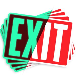 exit sign stickers - glow in the dark - 4 pcs, 10" by 7" - ideal illuminated emergency exit signs for business or office - photoluminescent and uv protected - apply to door, wall, window