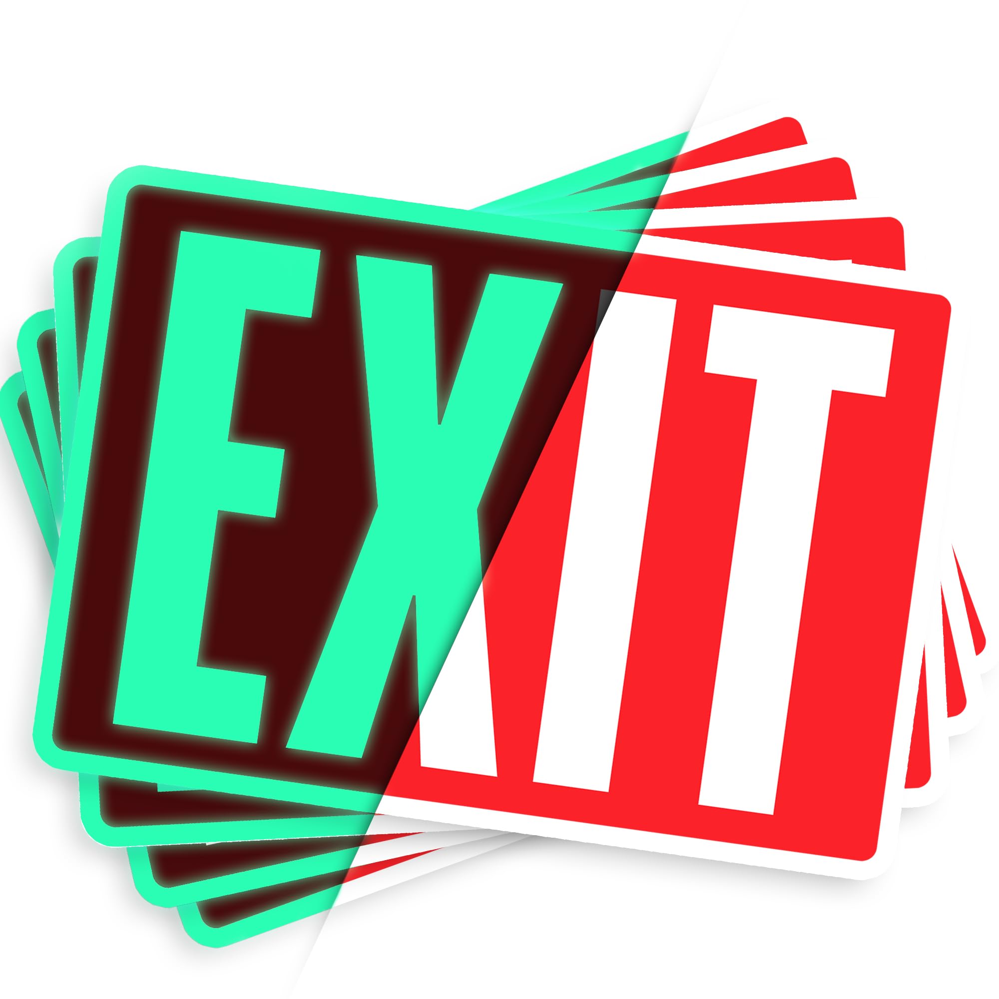 Exit Sign Stickers - Glow in The Dark - 4 pcs, 10" by 7" - Ideal Illuminated Emergency Exit Signs for Business or Office - Photoluminescent and UV Protected - Apply to Door, Wall, Window